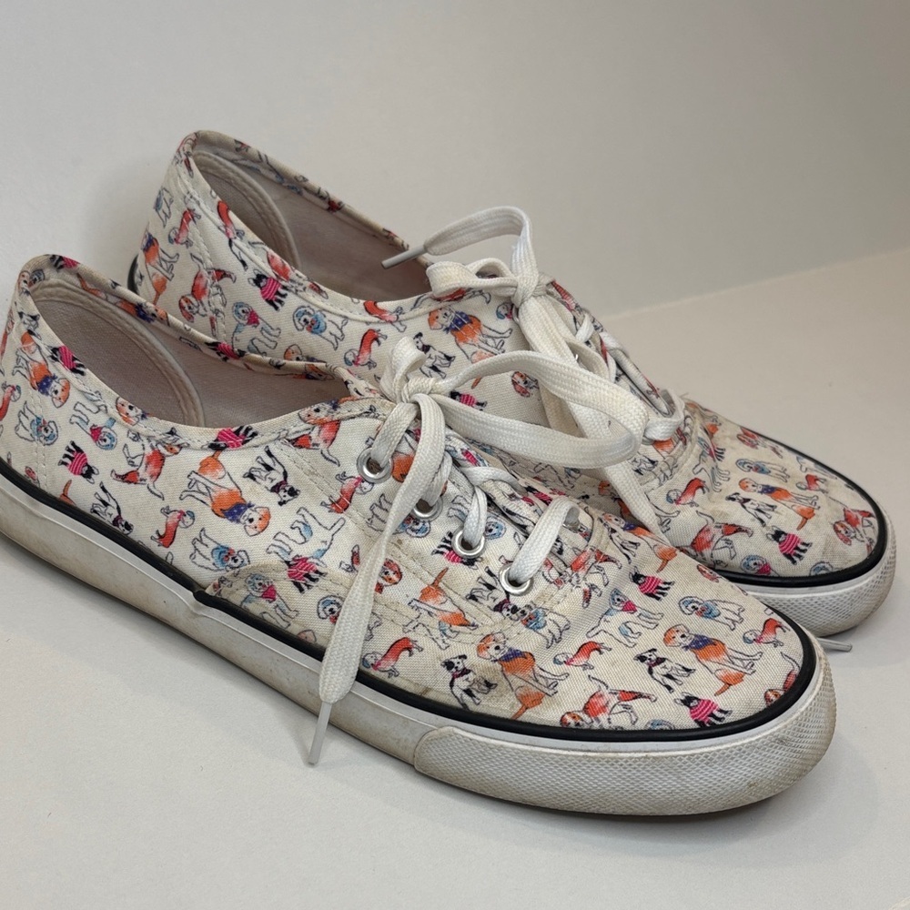 Cynthia Rowley Cream and Multicolor Dog Patterned Sneakers -GB2
